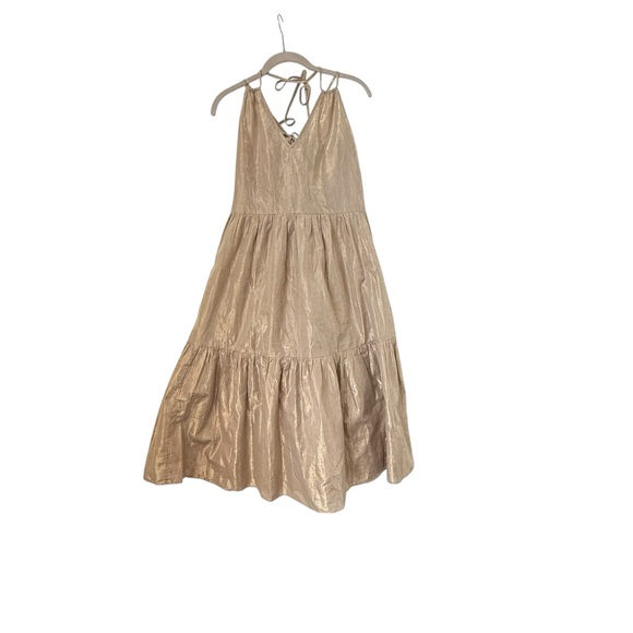 J.Crew Metallic Champagne Halter Tiered Midi Dress XS | BM449 - Picture 4 of 6